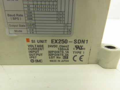 SMC EX250-SDN1 12-Station DeviceNet Manifold 8 Solenoid Valves 24VDC