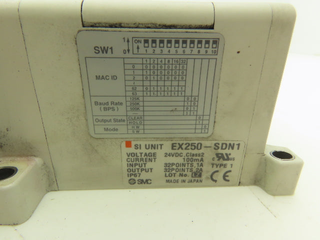 SMC EX250-SDN1 12-Station DeviceNet Manifold 5 Solenoid Valves 24VDC