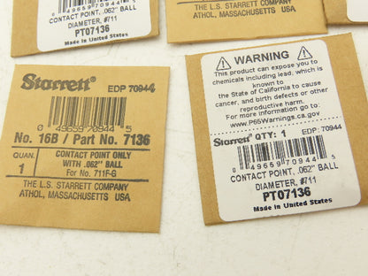 Starrett 7136 16B 711 Dial Indicator Contact Point Tip .062" Ball End  Lot of 6