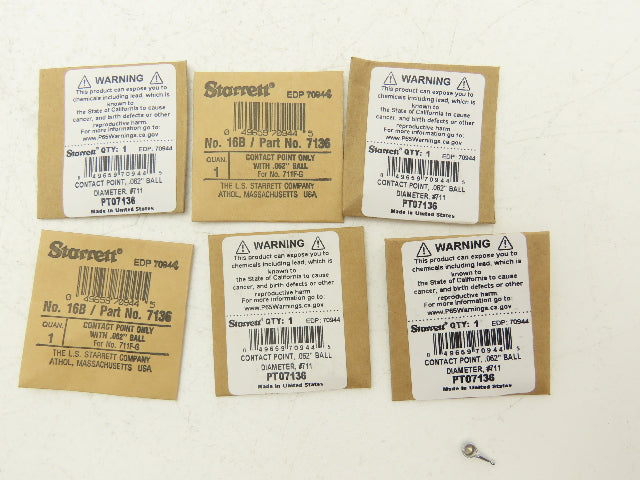 Starrett 7136 16B 711 Dial Indicator Contact Point Tip .062" Ball End  Lot of 6