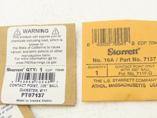 Starrett 7137 16A 711 Dial Indicator Contact Point Tip .035" Ball End  Lot of 5