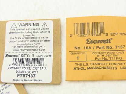 Starrett 7137 16A 711 Dial Indicator Contact Point Tip .035" Ball End  Lot of 5