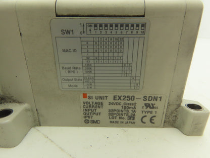 SMC EX250-SDN1 12-Station DeviceNet Manifold 8 Solenoid Valves 24VDC