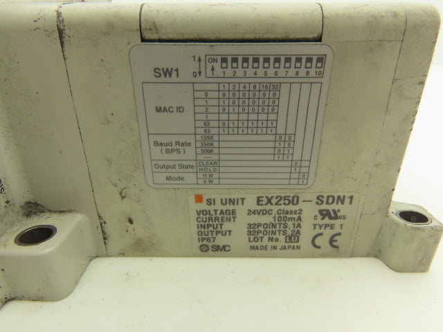 SMC EX250-SDN1 12-Station DeviceNet Manifold 8 Solenoid Valves 24VDC