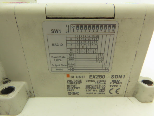 SMC EX250-SDN1 12-Station DeviceNet Manifold 8 Solenoid Valves 24VDC