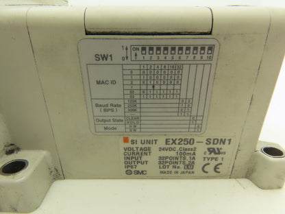 SMC EX250-SDN1 12-Station DeviceNet Manifold 8 Solenoid Valves 24VDC