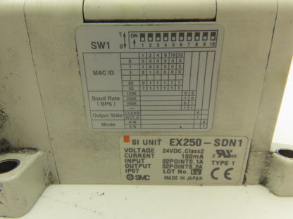 SMC EX250-SDN1 12-Station DeviceNet Manifold 8 Solenoid Valves 24VDC