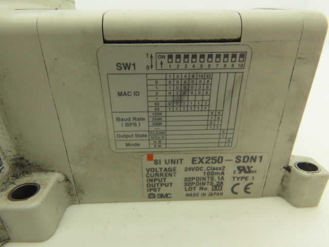 SMC EX250-SDN1 12-Station DeviceNet Manifold 8 Solenoid Valves 24VDC