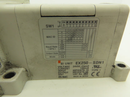 SMC EX250-SDN1 12-Station DeviceNet Manifold 8 Solenoid Valves 24VDC