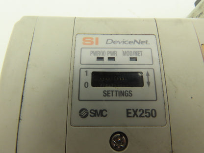 SMC EX250-SDN1 12-Station DeviceNet Manifold 8 Solenoid Valves 24VDC