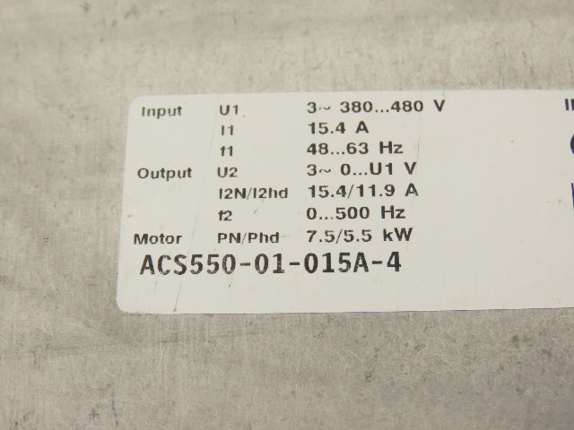 ABB ACS550-01-015A-4 VFD Variable AC Drive 7.5kW 10Hp 480V 3PH 15.4A 500Hz