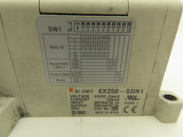 SMC EX250-SDN1 12-Station DeviceNet Manifold 5 Solenoid Valves 24VDC