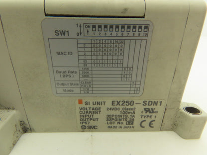SMC EX250-SDN1 12-Station DeviceNet Manifold 5 Solenoid Valves 24VDC
