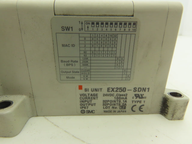 SMC EX250-SDN1 12-Station DeviceNet Manifold 10 Solenoid Valves 24VDC
