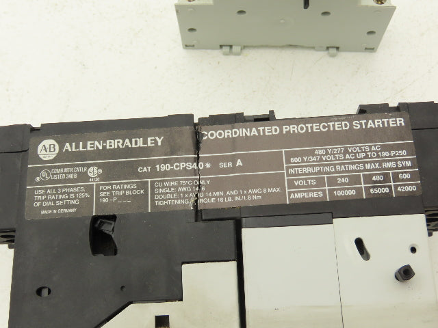 Allen Bradley 190-CPS40 Motor Starter Contactor Overload Block 3Ph 600V 16A 120V