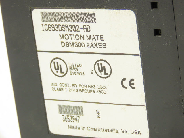 GE Fanuc IC693DSM302-AD Motion Mate DSM300 2 Axes Motion Control Module