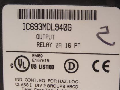 GE Fanuc IC693MDL940G Output Relay Module 2A 16PT