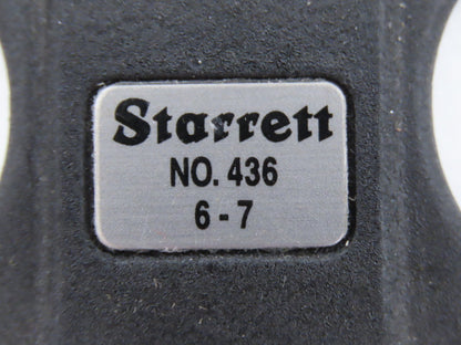 Starrett 436 Outside Micrometer Caliper 6"-7" Range .001 Ratchet Stop Flat Anvil