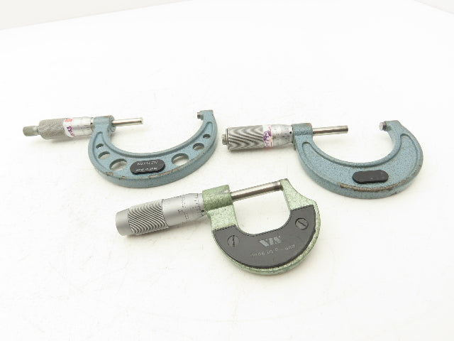 Mitutoyo 103-217 Outside Micrometer Set of 3pcs  0-1" 1-2" 2-3" Flat Anvils