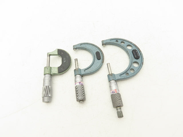 Mitutoyo 103-217 Outside Micrometer Set of 3pcs  0-1" 1-2" 2-3" Flat Anvils