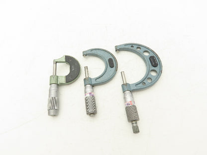 Mitutoyo 103-217 Outside Micrometer Set of 3pcs  0-1" 1-2" 2-3" Flat Anvils