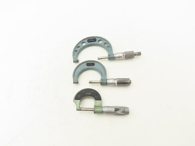 Mitutoyo 103-217 Outside Micrometer Set of 3pcs  0-1" 1-2" 2-3" Flat Anvils