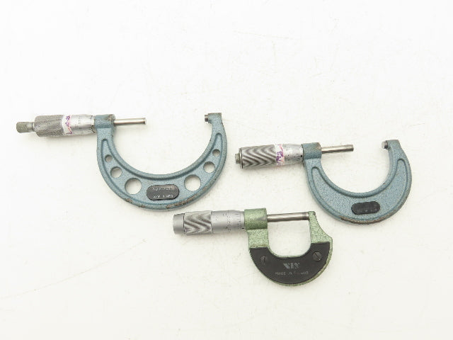 Mitutoyo 103-217 Outside Micrometer Set of 3pcs  0-1" 1-2" 2-3" Flat Anvils