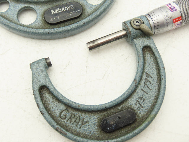 Mitutoyo 103-217 Outside Micrometer Set of 3pcs  0-1" 1-2" 2-3" Flat Anvils