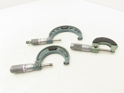 Mitutoyo 103-217 Outside Micrometer Set of 3pcs  0-1" 1-2" 2-3" Flat Anvils