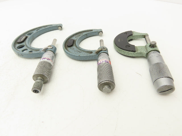 Mitutoyo 103-217 Outside Micrometer Set of 3pcs  0-1" 1-2" 2-3" Flat Anvils