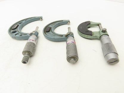 Mitutoyo 103-217 Outside Micrometer Set of 3pcs  0-1" 1-2" 2-3" Flat Anvils
