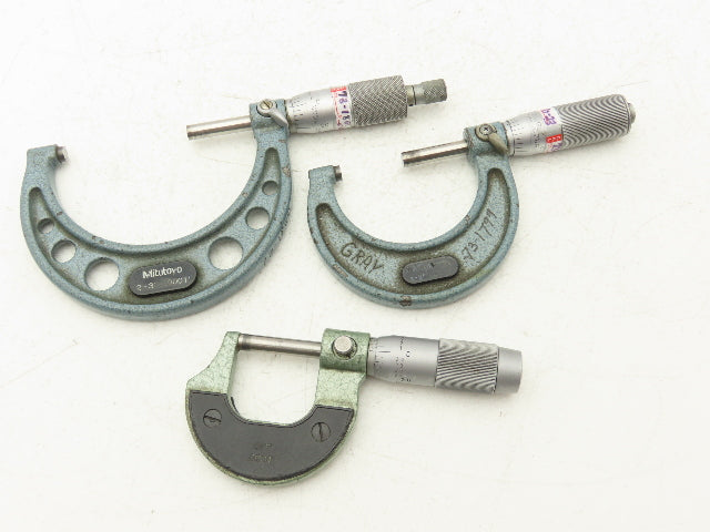 Mitutoyo 103-217 Outside Micrometer Set of 3pcs  0-1" 1-2" 2-3" Flat Anvils