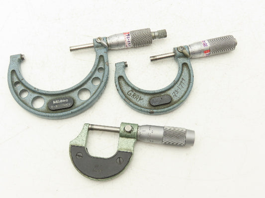 Mitutoyo 103-217 Outside Micrometer Set of 3pcs  0-1" 1-2" 2-3" Flat Anvils