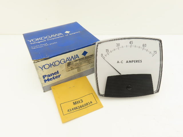 Yokogawa YEW-250440LSPB Panel Meter AC Amperes Dial Gauge 0-75 Deviation 4.5"