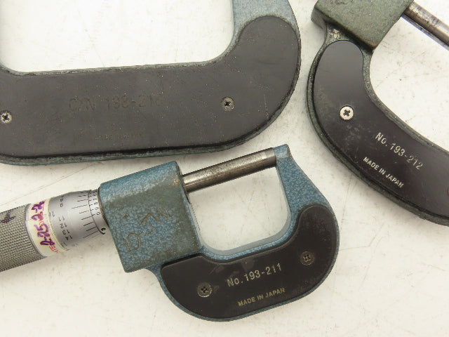 Mitutoyo 193 Mechanical Digit Outside Micrometer 0-1" 1-2" 2-3"  Set of 3