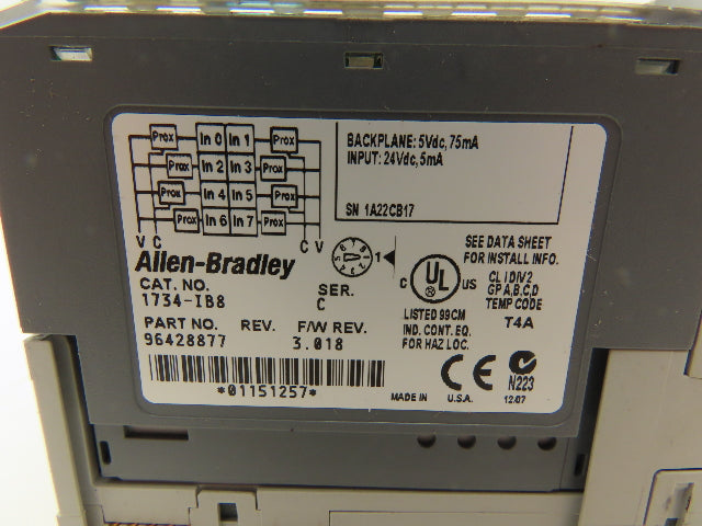 Allen Bradley 1734-IB8 Point I/O 8Pt Digital Input Module 24VDC Ser C Lot of 10
