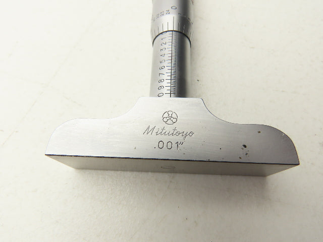 Mitutoyo 129-127 Depth Micrometer 0-4" Range with 4 Rods 2.5" Base DMC 2.5-4"
