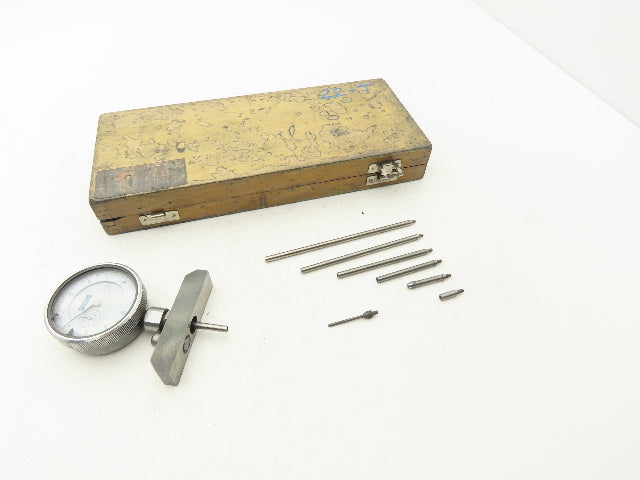 Fowler 52-125-006 Dial Depth Gage 0-22" .001" 4"Base with 6 Rods Complete Set