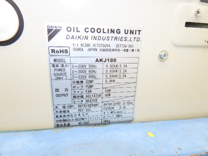 Daikin AKJ189 Inverter Hydraulic Oil Chiller Temp Regulator 220V 3Ph 20 Gal Tank