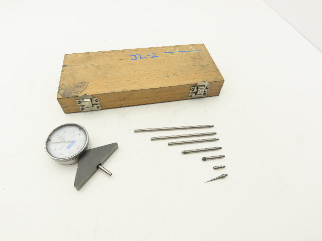 Fowler 52-125-006 Dial Depth Gage 0-22" .001" 4"Base with 6 Rods Complete Set