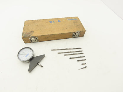 Fowler 52-125-006 Dial Depth Gage 0-22" .001" 4"Base with 6 Rods Complete Set