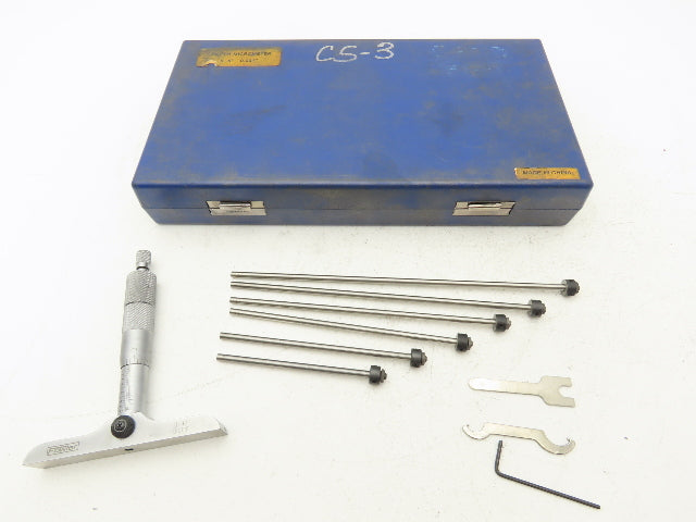 Fowler 52-225-116-0 Depth Micrometer 0-6" .001" 4"Base 6 Rods Complete Set
