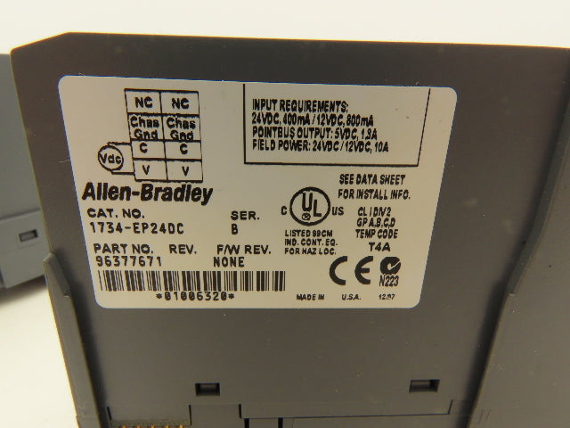 Allen Bradley 1734-AENT Point I/O Ethernet IP  Ser A F/W 2.003 w/1734-EP24DC