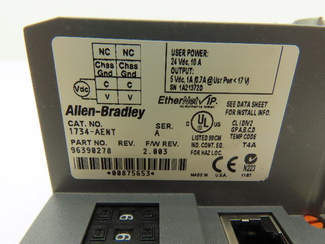 Allen Bradley 1734-AENT Point I/O Ethernet IP  Ser A F/W 2.003 w/1734-EP24DC