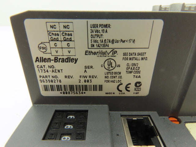 Allen Bradley 1734-AENT Point I/O Ethernet IP  Ser A F/W 2.003 w/1734-EP24DC