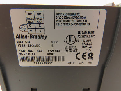 Allen Bradley 1734-AENT Point I/O Ethernet IP  Ser A F/W 2.003 w/1734-EP24DC