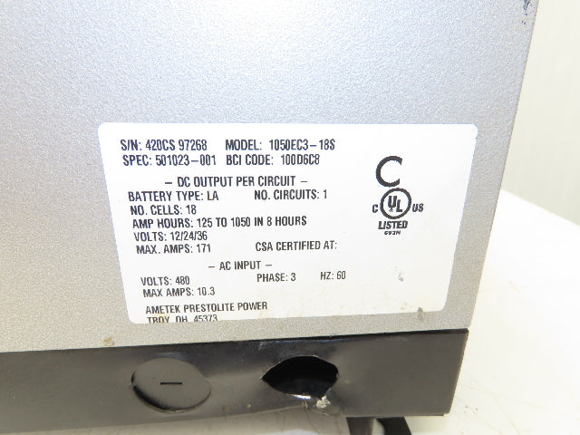 Ametek 1050EC3 Eclipse II Plus Forklift Battery Charger 12/24/36V 1050Ah 480V