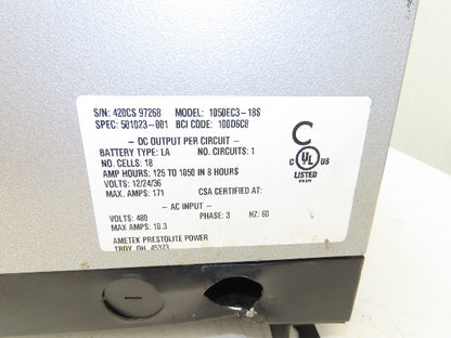 Ametek 1050EC3 Eclipse II Plus Forklift Battery Charger 12/24/36V 1050Ah 480V