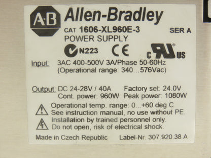 Allen Bradley 1606-XL960E-3 Power Supply 24-28VDC 40A Output 400-500V 3A 3 Phase