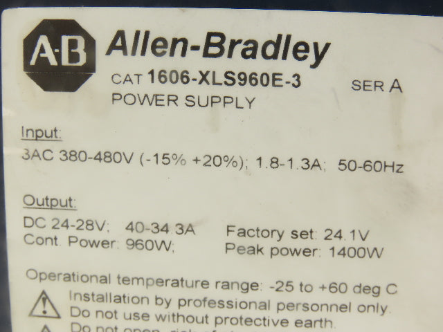 Allen Bradley 1606-XLS960E-3 PLC Power Supply 24VDC 40A 960W 380-480V 3PH Input